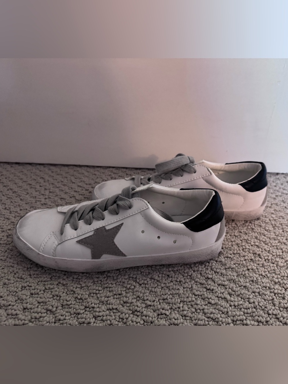 Women's White Sneakers with Gray Star and Black Heel Accent